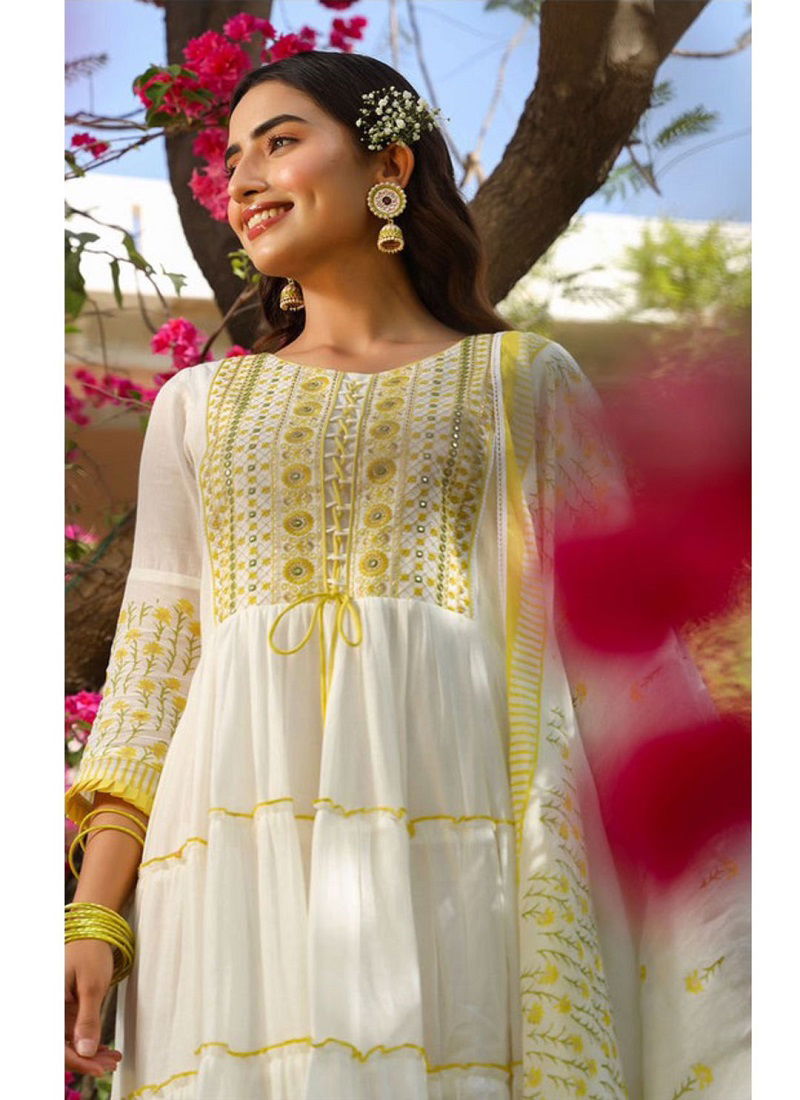 White Dzire Rayon Designer Readymade Suits Catalog